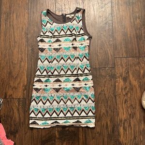 Sequin dress bronze, white turquoise and black